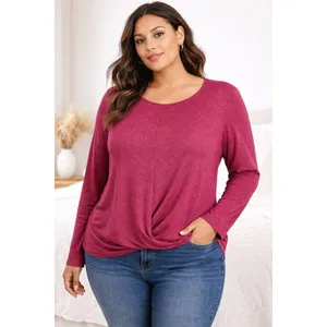Pink Twist Front‎ Long Sleeve Top Stretch Knit Blouse Casual Flattering Fit XL thumbnail 2