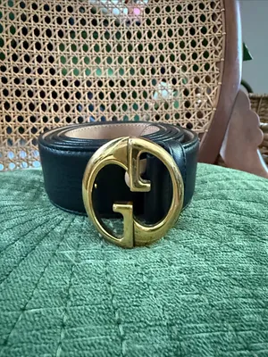 Gucci GG Black Pebbled Leather Classic Chic Belt thumbnail 2