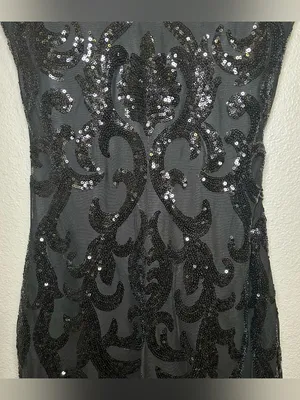 Windsor Black Sequin Damask Strappy Open Back Party Mini Dress Women Size Medium thumbnail 3