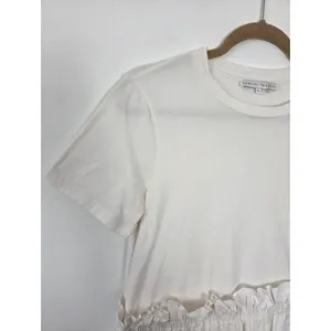 English Factory White Shirt Dress Ruffled Waist Pockets Tea Party Yacht Brunch M thumbnail 3