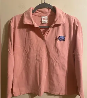 VTG Womens Pink Coral Eeyore Disney Store Long Sleeve Polo‎ Size Large thumbnail 1