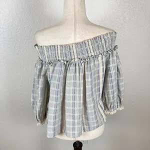 Lucky Brand‎ Amelia off the shoulder boho light blue crop blouse women’s M NEW thumbnail 5