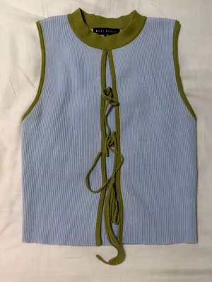 Blue Blush Sleeveless Rib Knit Tank Top in Light Blue w/ Olive Trim Size Small thumbnail 1