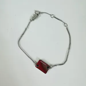 Dior Silver Tone Crystal Heart Plaque Chain Charm Bracelet Red Enamel Logo thumbnail 2