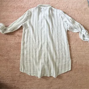 Norah Women’s L Beige Striped Button Up Shirt 100% Cotton Roll Tab Sleeves thumbnail 7