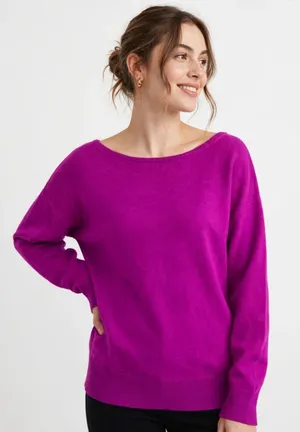Trina Turk Women's Magenta Wool Cashmere Boat Neck Sweater Bow Back L thumbnail 1