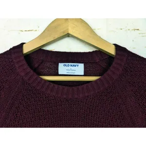 Old Navy Textured Knit Tunic Sweater Women S Burgundy Cotton Crew Cozy Relaxed thumbnail 5