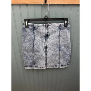 Free People Blue Acid Wash Denim Mini Skirt High Rise Seam Detail Size 6 thumbnail 3