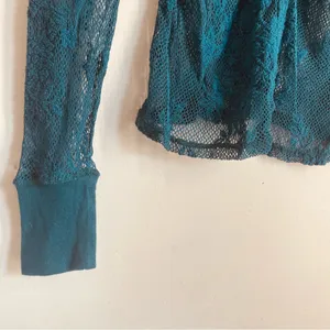 Free People Cool With It Lace Long Sleeve Top Teal Sheer Floral Mesh Size M thumbnail 8