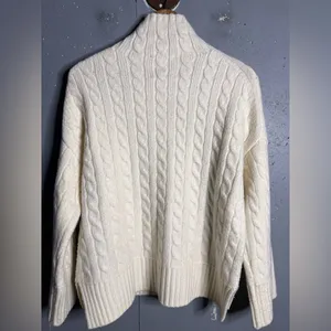 Abercrombie & Fitch Cable Easy Funnel Neck Sweater in Cream. Size Medium thumbnail 4