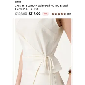 OGL Linen 2Pcs Boatneck Waist-Defined Top & Maxi Flared Skirt Small thumbnail 2