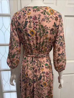 FARM Rio 100% Viscose Pink Floral Wrap Long Sleeve Maxi Dress Size Medium🌸💗 thumbnail 12