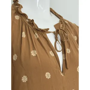 Madewell Women’s Brown Floral Tiered Mini Dress Long Sleeve Peasant Boho Size M thumbnail 5