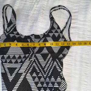 Aerie‎ One Piece Swimsuit S Black White Geometric Tribal Henley High Cut Cheeky thumbnail 9