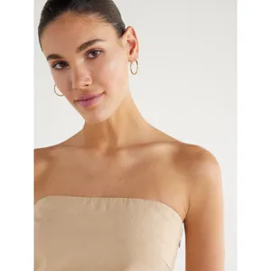 Scoop Womens Top Size XS Brown Linen Blend Removable Straps Relaxed Strapless thumbnail 8
