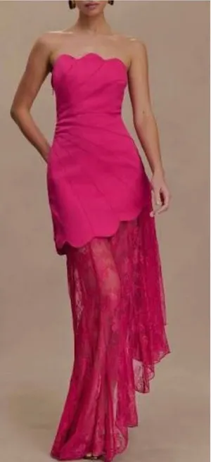 Meshki Aleena Satin Lace Strapless Maxi Dress Dragonfruit Pink XXS NWT thumbnail 1