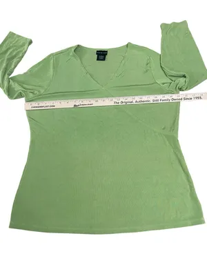Women’s Faux Wrap V-Neck Top in Lime Green thumbnail 3