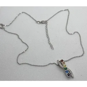 Cynthia Rowley New York Rainbow CZ Pendant 18 -20'' Necklace Sterling 925 Silver thumbnail 4