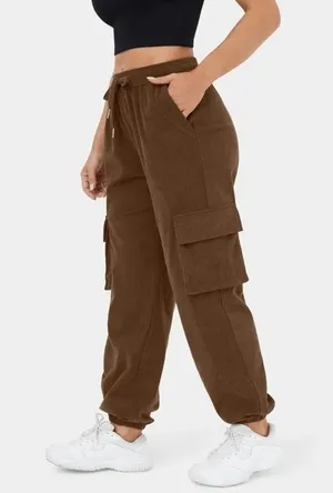 Halara Mid Rise Drawstring Side Pocket Corduroy Casual Cargo Joggers Brown S thumbnail 1