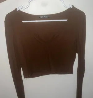 Long Sleeve Crop Top Brown Size L thumbnail 1