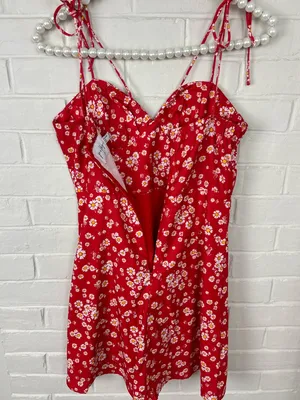 Princess Polly Red Floral Tie Strap Mini Dress Size 2 thumbnail 9