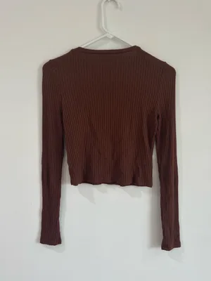 Reformation Brown Ribbed Top 90s Minimalist XS Y2K Model Off Duty thumbnail 4