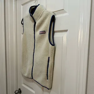 Vineyard Vines sherpa vest cream with navy accents size XS thumbnail 3