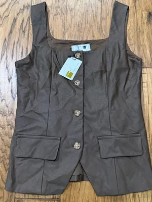 Amanda Jean NYC NWT Vegan Squared Neckline Tailored Top Brown Size M thumbnail 7