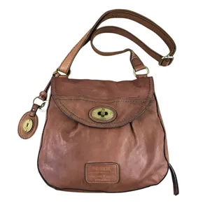FOSSIL VTG Carson Turn-Lock Leather Crossbody Bag Brown Retro Y2K Timeless thumbnail 3