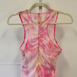Oh Polly Tie-Dye Sheer Bodycon‎ Mini Sleeveless Dress Pink Medium Cinched Hem thumbnail 6