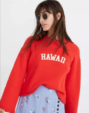 Hawaii Miles by Madewell bell sleeve crop sweatshirt cotton crewneck pullover thumbnail 1