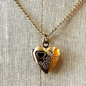 Gold tone triple chain heart locket pendant necklace thumbnail 2