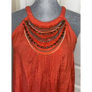 Iz Byer Orange Flowy Beaded Sequin Sleeveless Top Boho Hippie Festival Large thumbnail 3