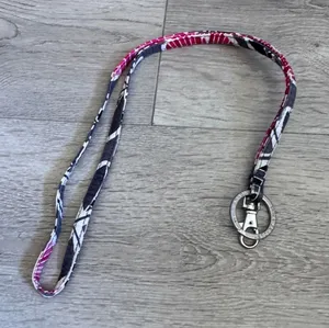 Vera Bradley Pink Grey Floral Cotton Lanyard with‎ Silver Key Ring and Clasp thumbnail 1