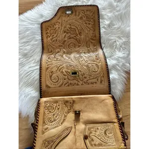 VTG Hand Tooled Leather Purse Hand Bag Brown Floral SouthWestern Beautiful thumbnail 3
