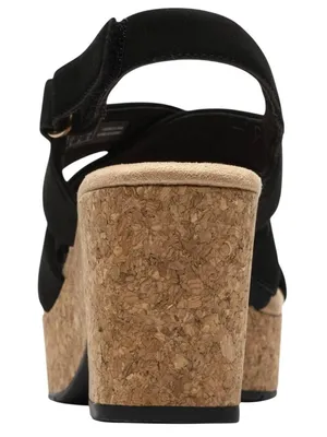 NWT Clarks Nerisa Grace Wedge Cork Sandal 26187243 Black Nubuck 8.5M thumbnail 2
