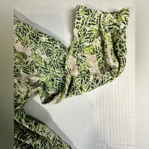CAbi Faux Wrap Dress Green Tan Hawaiian Tropical Floral Leaf Boho Indie Sz Small thumbnail 4