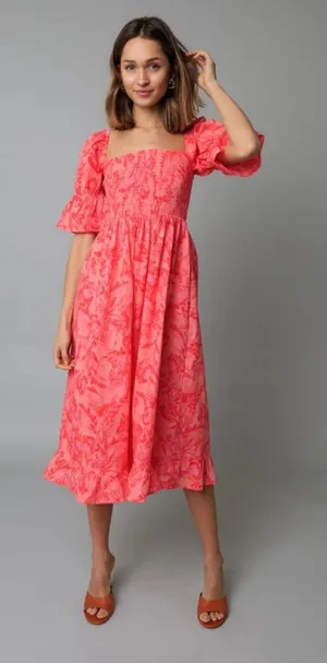 Olivaceous Pink Smocked Midi Dress Size‎ Small NWT thumbnail 1