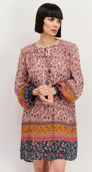 Johnny Was Maha Boho Mini Dress Embroidered Long Sleeve‎ Sz M Flowy thumbnail 1