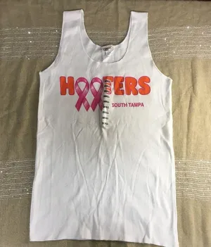 B25-5 New Hooters Girl Uniform Breast Cancer Pink Ribbon Tank South Tampa Small thumbnail 1