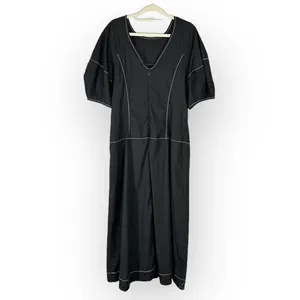 Madewell Jinni Puff-Sleeve Midi Dress Women's 0 Black Drop-Waist V-Back NWT thumbnail 4