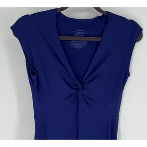 Patagonia Kamala Twist Front V-Neck Dress Small Navy Blue Cap Sleeve‎ Athleisure thumbnail 3