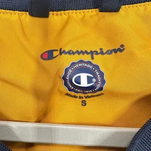 Champion Navy Pullover Windbreaker‎ Jacket V-Neck Yellow Trim Size S Gorpcore thumbnail 4