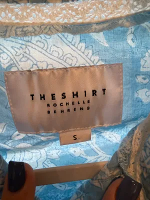 The Shirt by Rochelle Behrens Light Blue Paisley Blouse with Cream Trim thumbnail 3