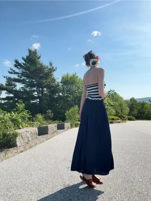 Philosophy Navy Blue Maxi Skirt - Flowing Full-Length Skirt thumbnail 2