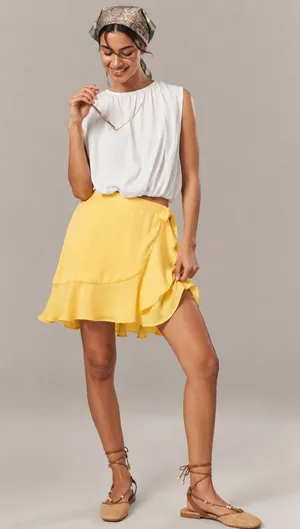 Anthropologie Maeve‎ Ruffle Mini Skirt in Sunray Yellow Small NWT thumbnail 1
