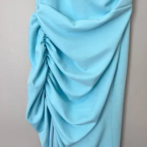 Katie May New Age One Shoulder Ruched Side Slit Midi Dress Sky Blue Small thumbnail 4