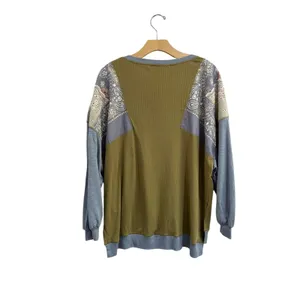 Free‎ People Olive Green Patchwork Boho Oversized Blouse Top Size Small thumbnail 3