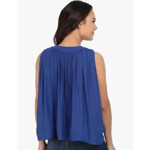 Free People Small Tank Top Pleated Back Boho V-Neck Oversized Royal Blue thumbnail 3