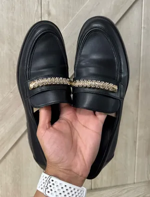 Franco Sarto Black Leather Platform Loafers with Crystal Chain thumbnail 1